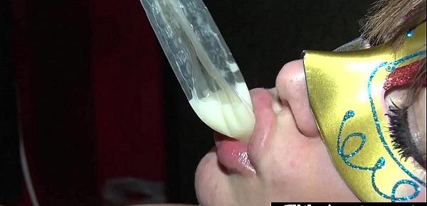  Depraved teen drinks cum from used condoms! DP in real orgy